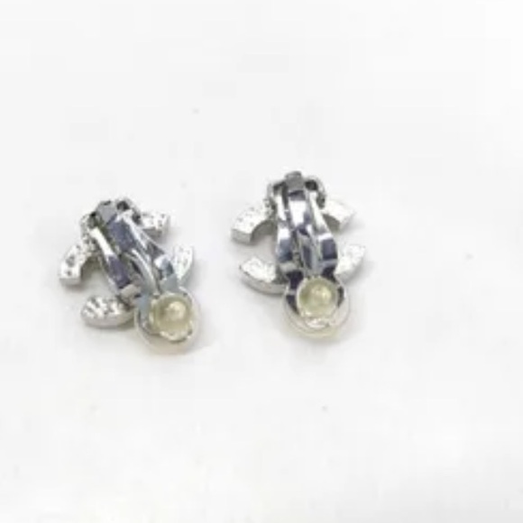 Chanel Mini Silver Rhinestone Crystal CC Logo Earrings - Picture 3 of 6